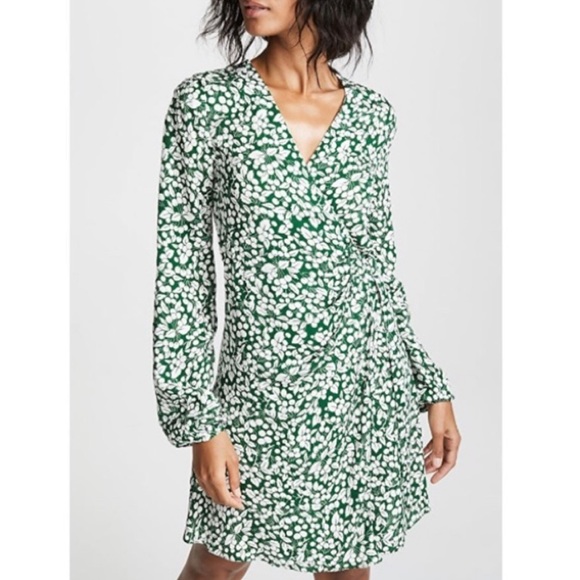green and white wrap dress